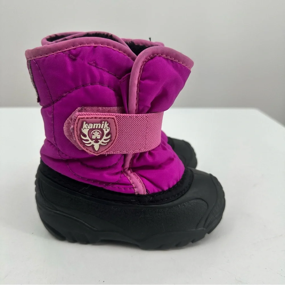 Kamik Pink Black Kids Winter Snow Boots Girls Baby 6 - Picture 1 of 7